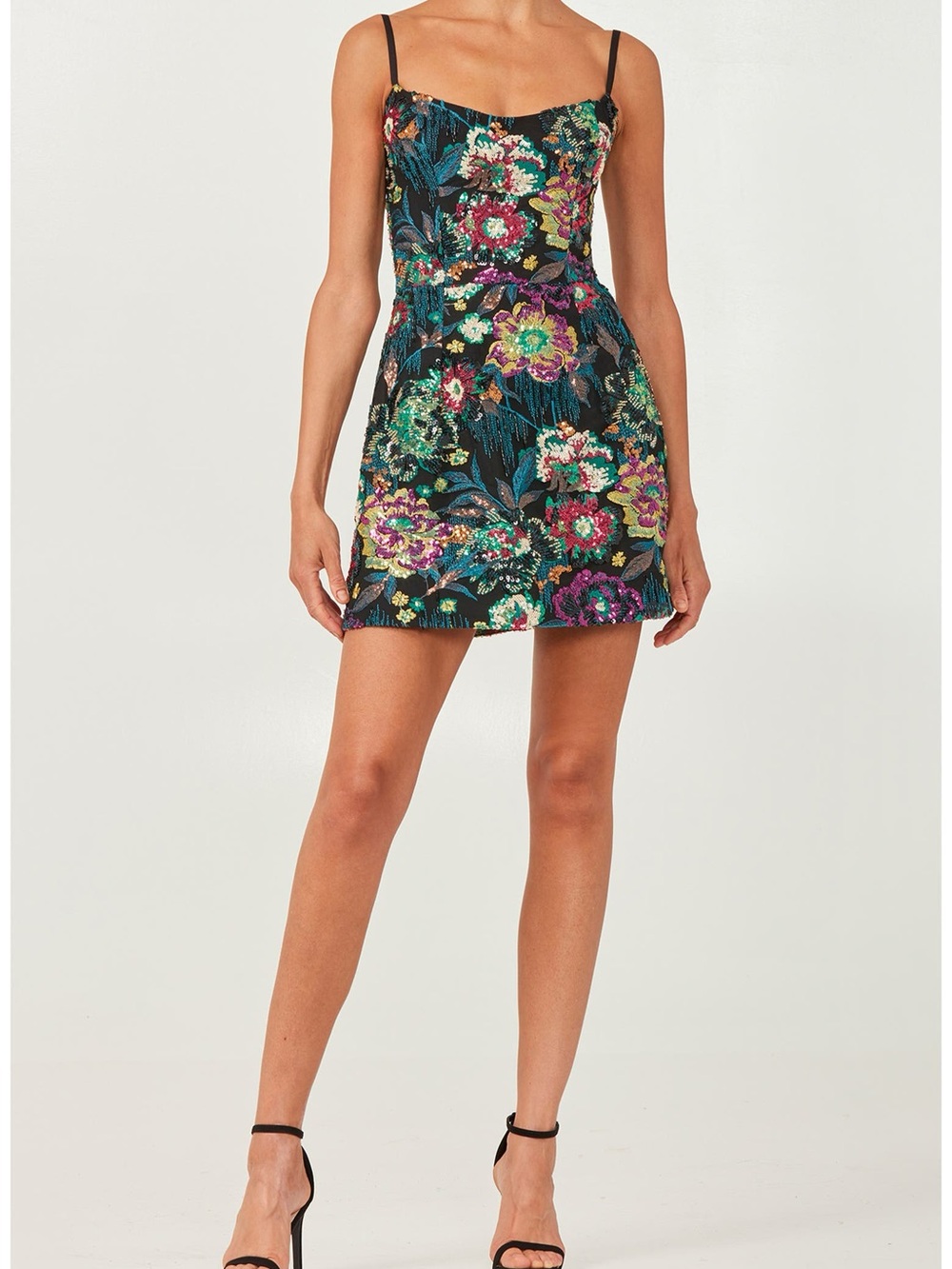 Helsi Cora Embellished Minidress Mini Dress in Black Floral Sequin Size XS